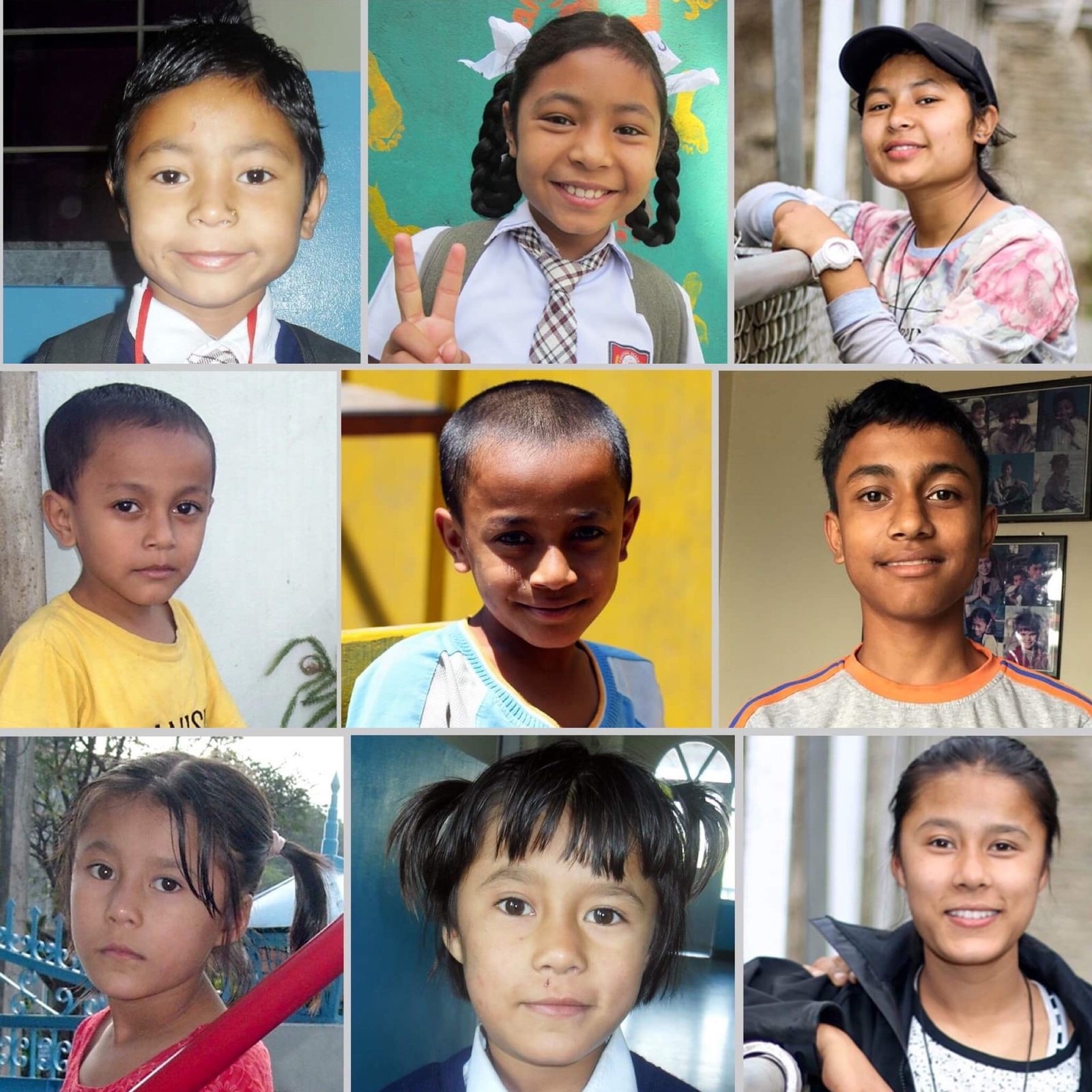 Nine Onni children portrait grid — 2019